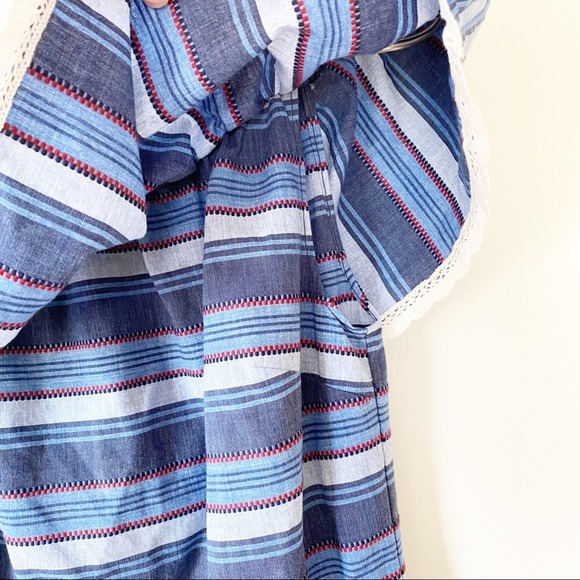 Letarte Blue Chambray Striped Off Shoulder Ruffle Sundress Coverup S - Picture 5 of 8
